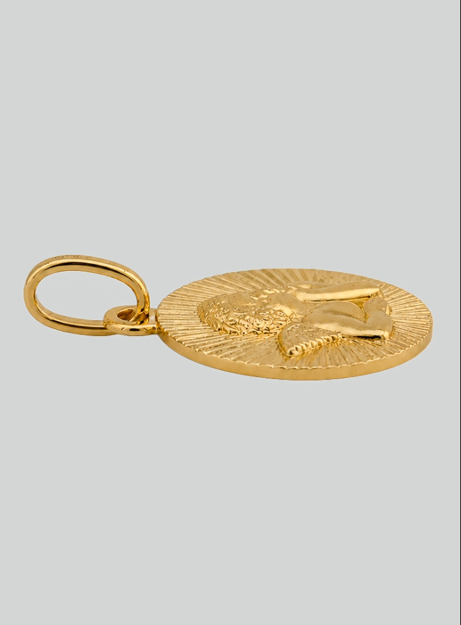 Médaille de Baptême Ange-Gardien Ronde Diamantée en Or (pic 4)