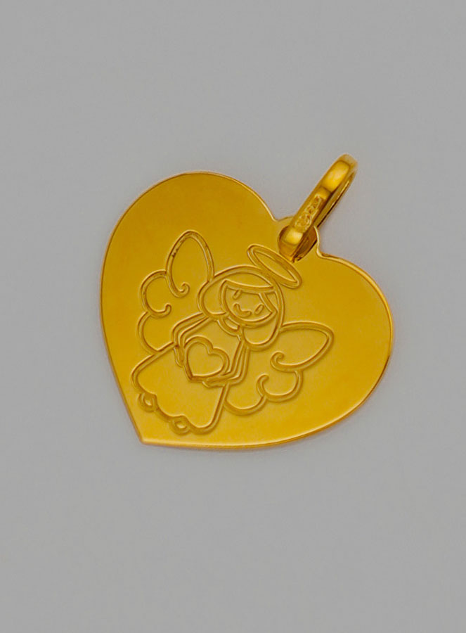 Médaille Ange-Gardien Coeur Modèle Fille en Or (pic 2)