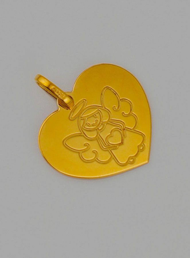 Médaille Ange-Gardien Coeur Modèle Fille en Or (pic 3)