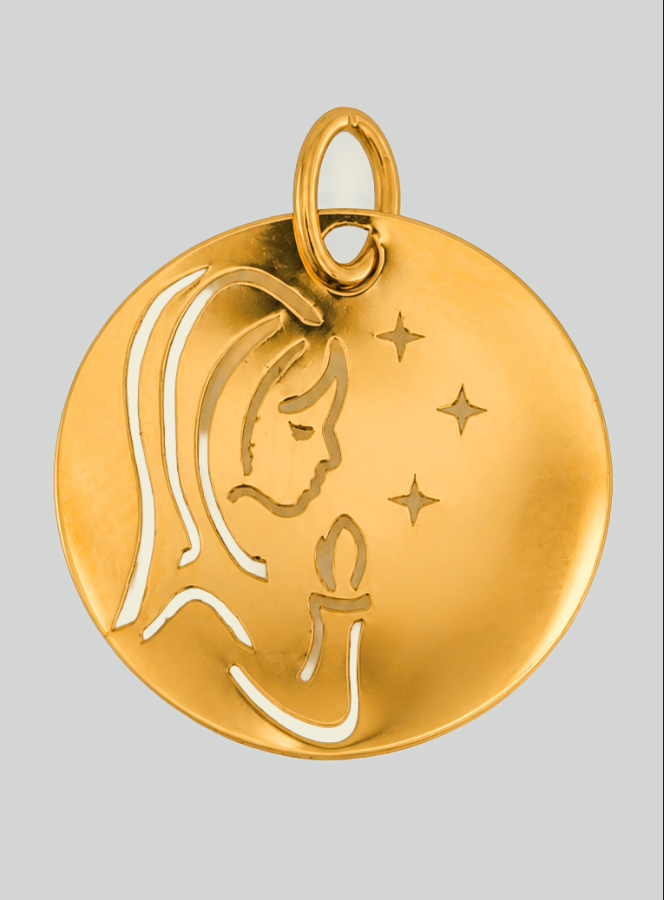 Médaille Vierge en Prière aux étoiles en Or 9 Carats (pic 3)