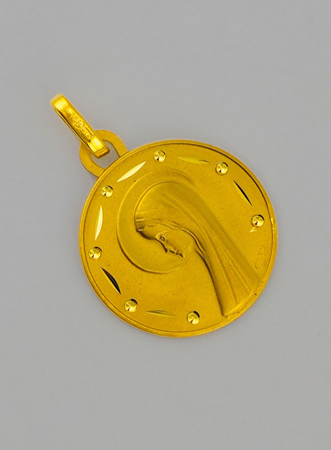 Médaille Profil Vierge Marie au Voile en Or 9 Carats (pic 2)