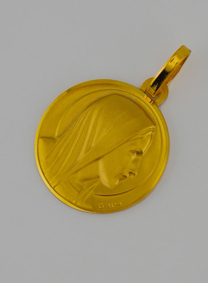 Médaille de Baptême Classique Vierge Marie au Voile en Or (pic 3)