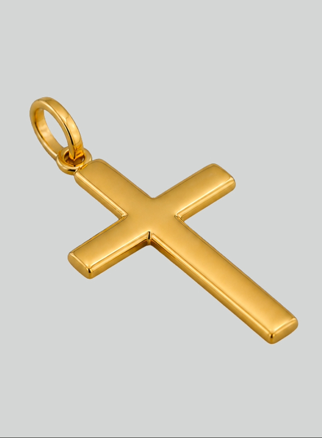 Pendentif Croix Fil Plat en Or Jaune Massif (pic 2)