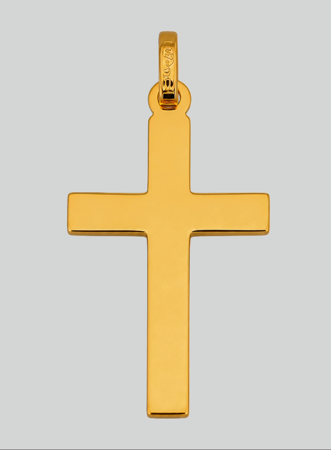 Pendentif Croix Fil Plat en Or Jaune Massif (pic 3)