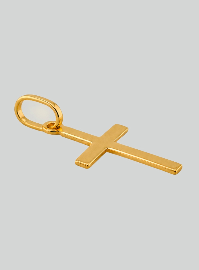 Pendentif Petite Croix Fil Plat en Or Jaune Massif (pic 2)