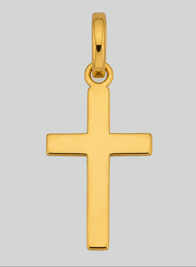 Pendentif Petite Croix Fil Plat en Or Jaune Massif (pic 3)