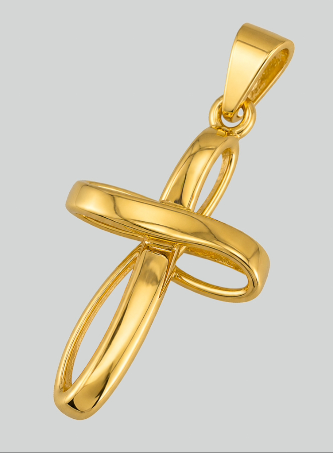 Pendentif Croix Tressée Ajourée en Or Jaune Massif (pic 4)