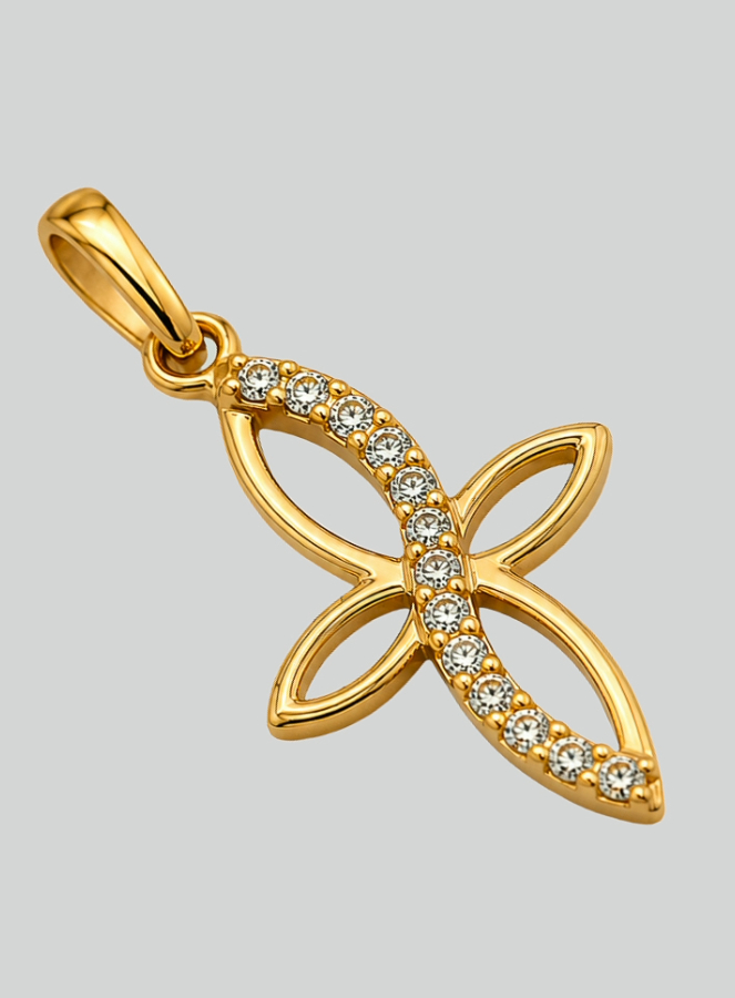 Croix Ajourée en Or Jaune Massif & Diamants (pic 4)