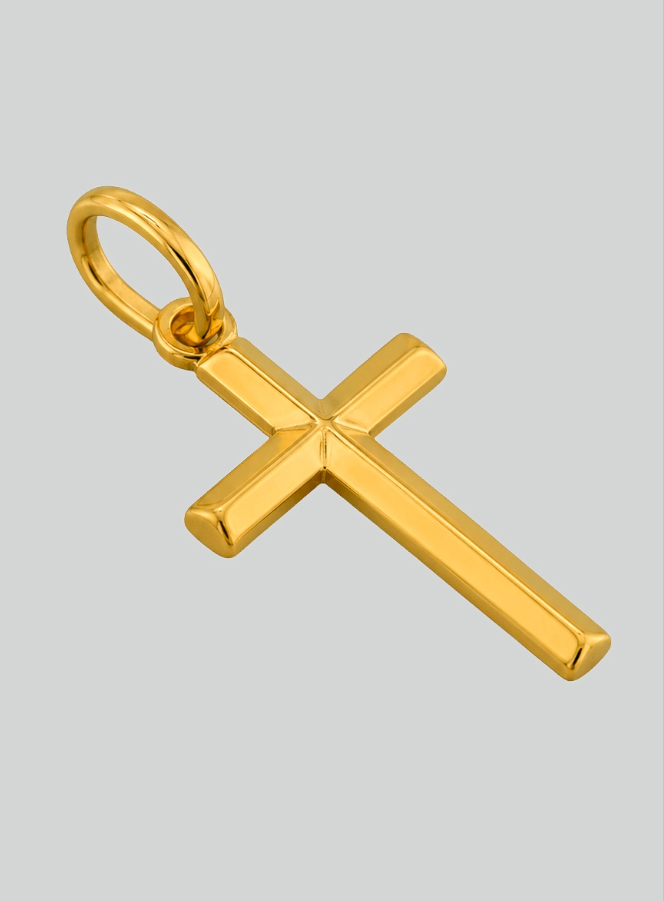 Pendentif Croix Fil Relief en Or Jaune Massif (pic 2)