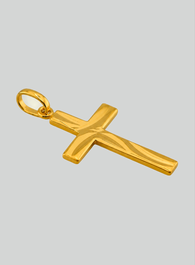 Pendentif Croix du Christ Sculptée - Or Massif Jaune (pic 2)