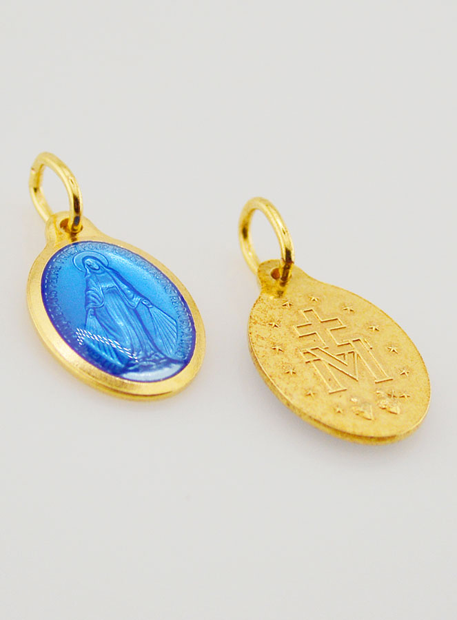 Médaille Miraculeuse Dorée - Email Bleu - 15 mm (pic 2)