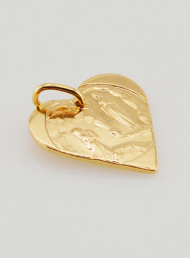 Médaille Coeur Notre Dame de Lourdes Dorée Or 24 Carats (pic 3)