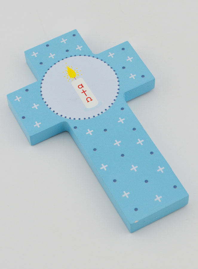Croix en Bois Cierge Alpha & Oméga - Bleu (pic 3)