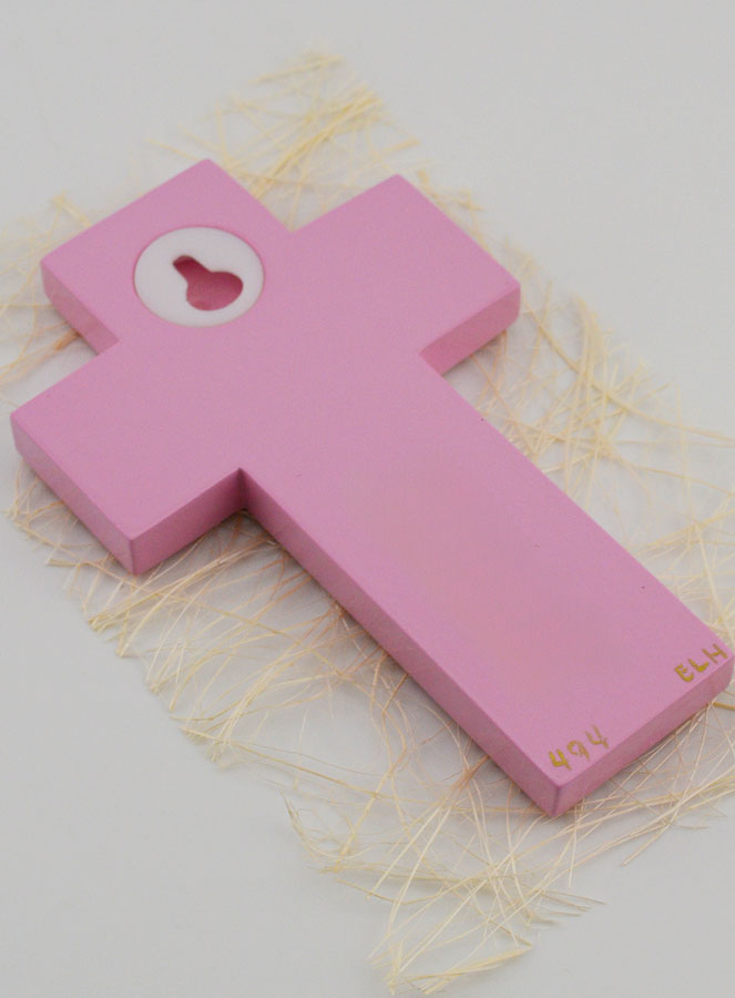 Croix en Bois Cierge Alpha & Oméga - Rose (pic 4)