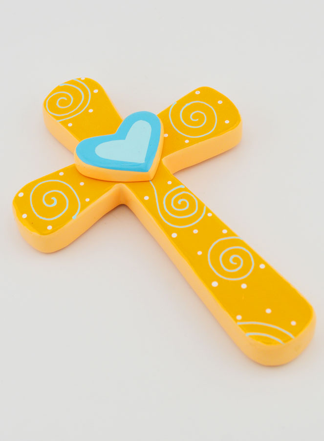 Croix en Bois Orange et Coeur Bleu (pic 3)