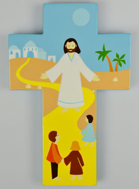Croix en Bois - Jésus-Christ et les Enfants (pic 1)