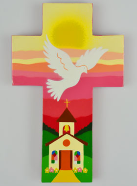 Croix en Bois de Confirmation Saint Esprit - Rose (pic 1)