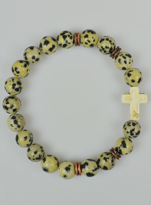 Bracelet Religieux en Jaspe Dalmatien et Croix (pic 2)