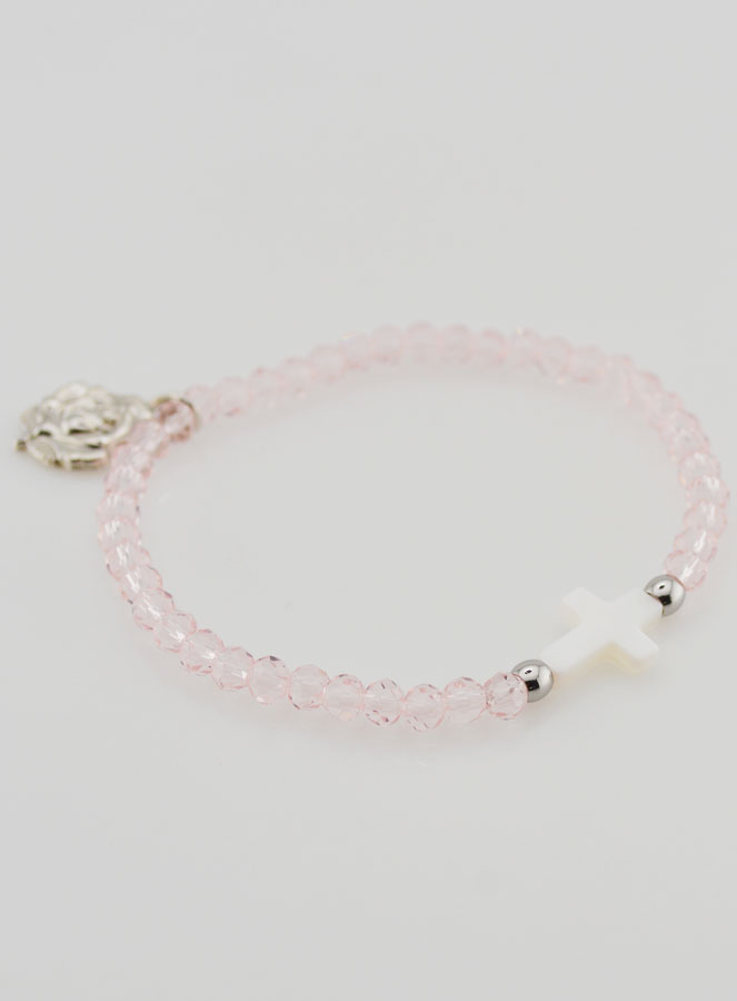 Bracelet Religieux en Cristal Rose et Croix en Nacre (pic 3)
