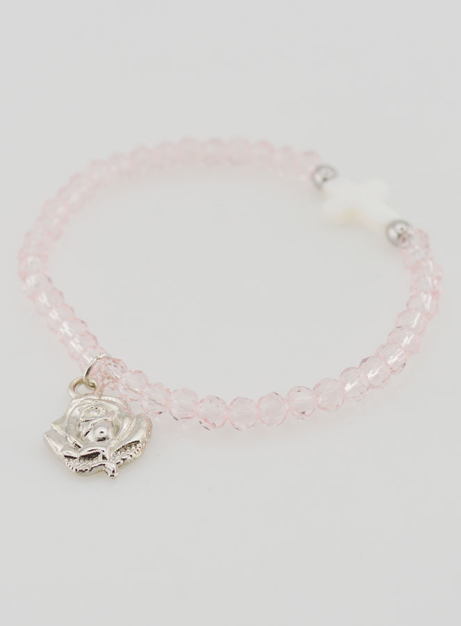 Bracelet Religieux en Cristal Rose et Croix en Nacre (pic 4)