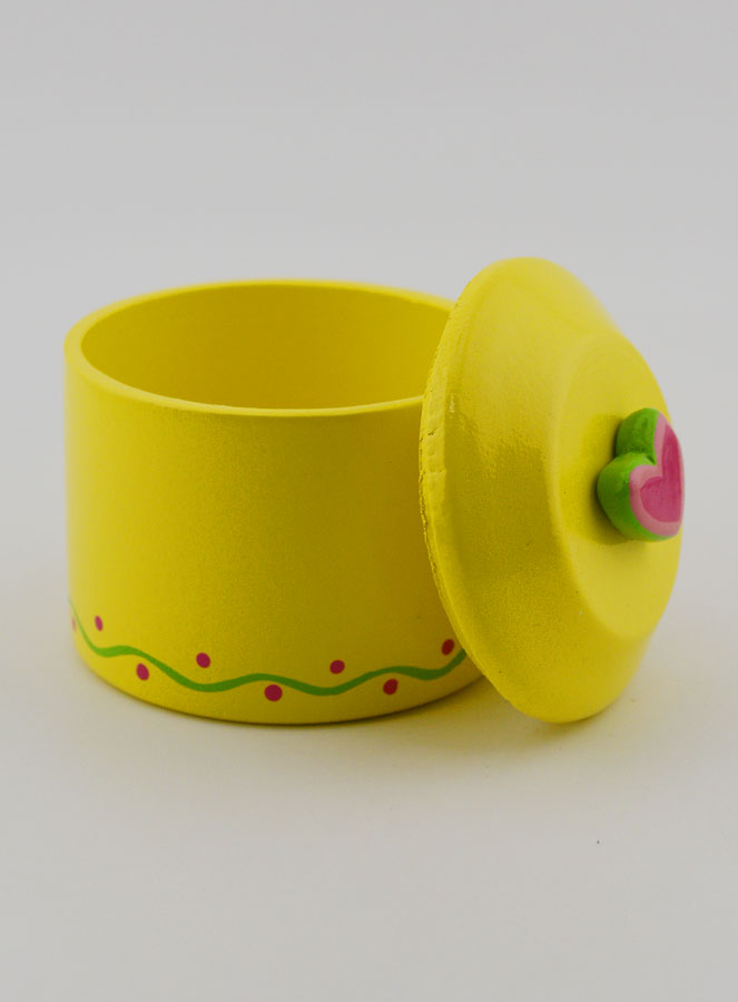 Boîte à Chapelet en Bois - Jaune et Coeur Rose (pic 4)