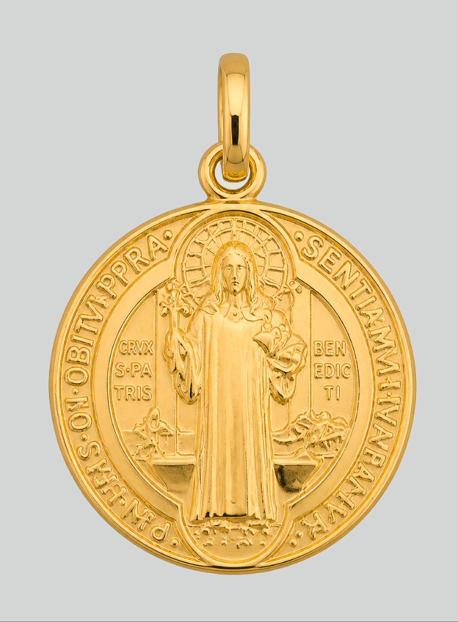 Médaille Saint Benoît en Or Massif 18 Carats - 16 mm (pic 2)
