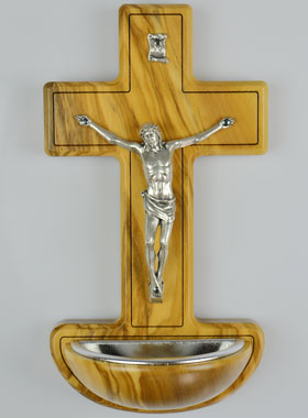 Bénitier Croix en Bois d'Olivier (pic 1)