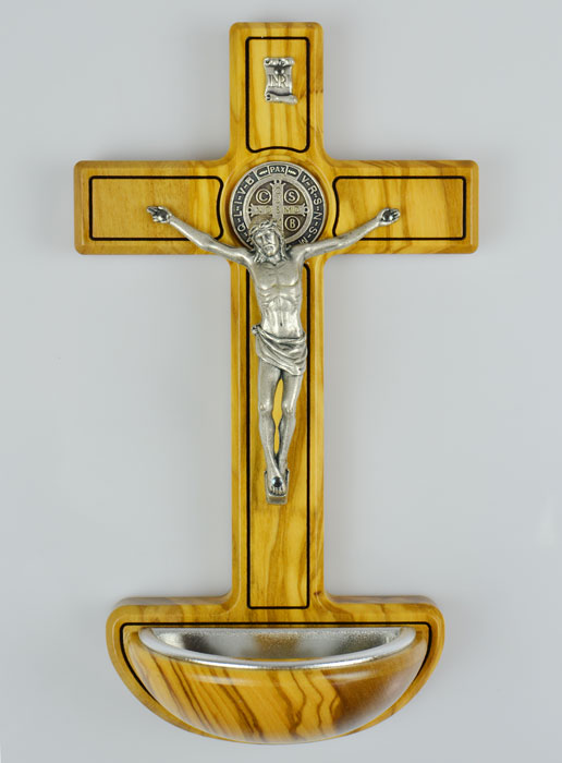 Béniter Croix de Saint Benoît en Bois d'Olivier - 19cm (pic 2)