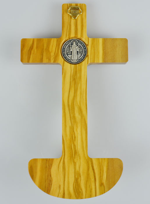 Béniter Croix de Saint Benoît en Bois d'Olivier - 19cm (pic 3)