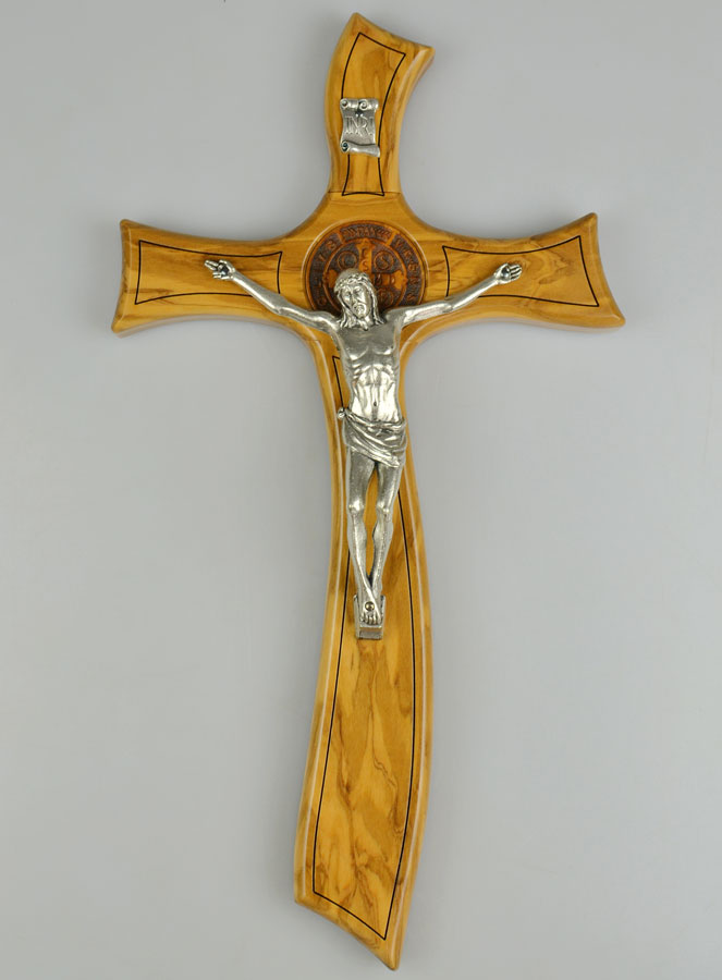 Crucifix de Saint Benoît en Bois d'Olivier - 32cm (pic 2)