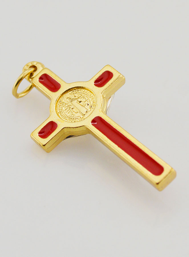 Pendentif Croix de Saint Benoit Doré & Rouge (pic 4)