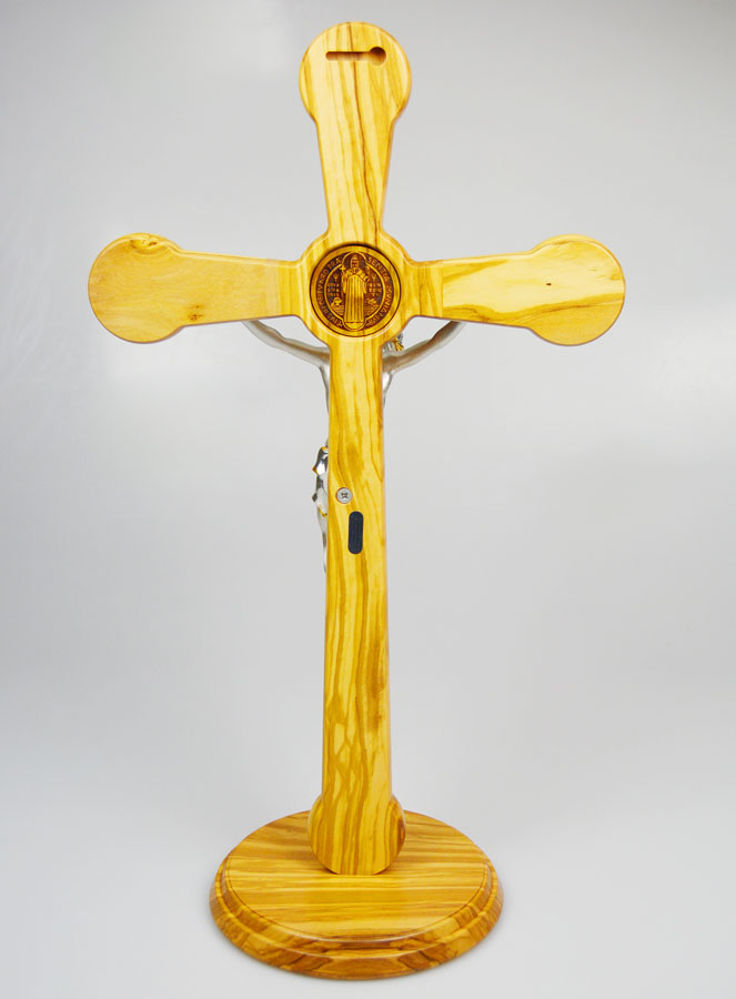 Croix de Saint Benoît en Bois d'Olivier et Bronze - 52cm (pic 4)