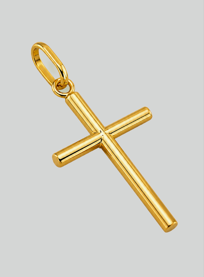Pendentif Croix Classique Fil Rond - 22mm - Or Massif 18 Carats (pic 2)