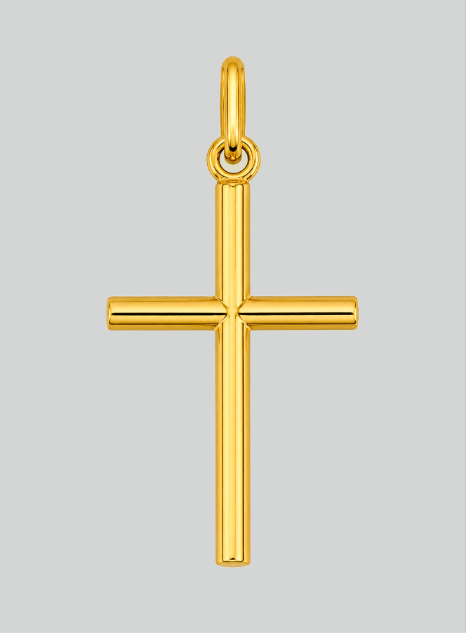 Pendentif Croix Classique Fil Rond - 22mm - Or Massif 18 Carats (pic 3)