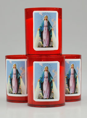 4 Bougies Veilleuses d'Eglise Rouge -  Vierge Miraculeuse (pic 1)