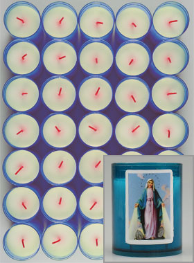 24 Bougies Veilleuses Vierge Médaille Miraculeuse - Rue du Bac - Bleue (pic 1)