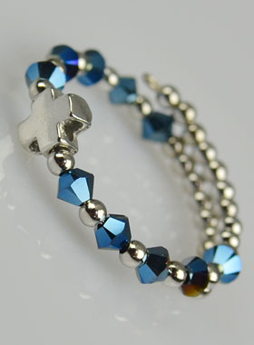 Bague Croix & Cristal Bleu - Argent Massif - Taille Ajustable (pic 1)