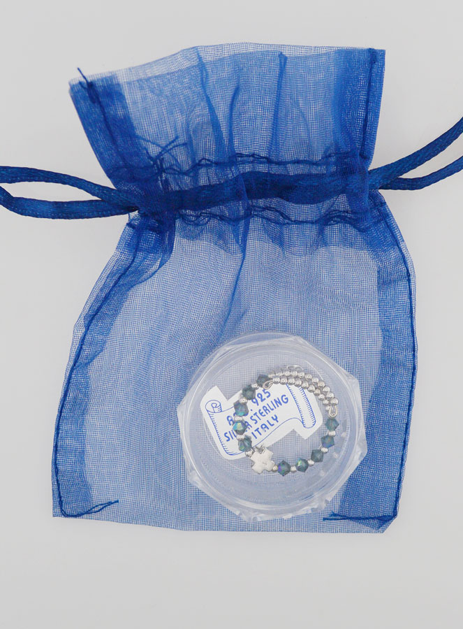 Bague Croix & Cristal Bleu - Argent Massif - Taille Ajustable (pic 4)