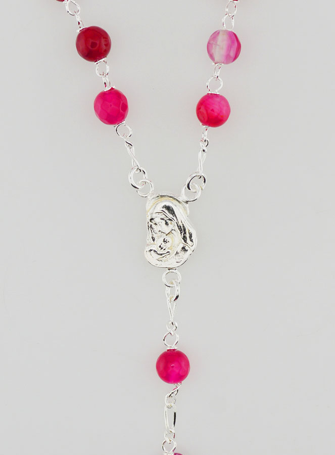 Chapelet en Argent Massif & Agate Rose Véritable du Brésil (pic 4)