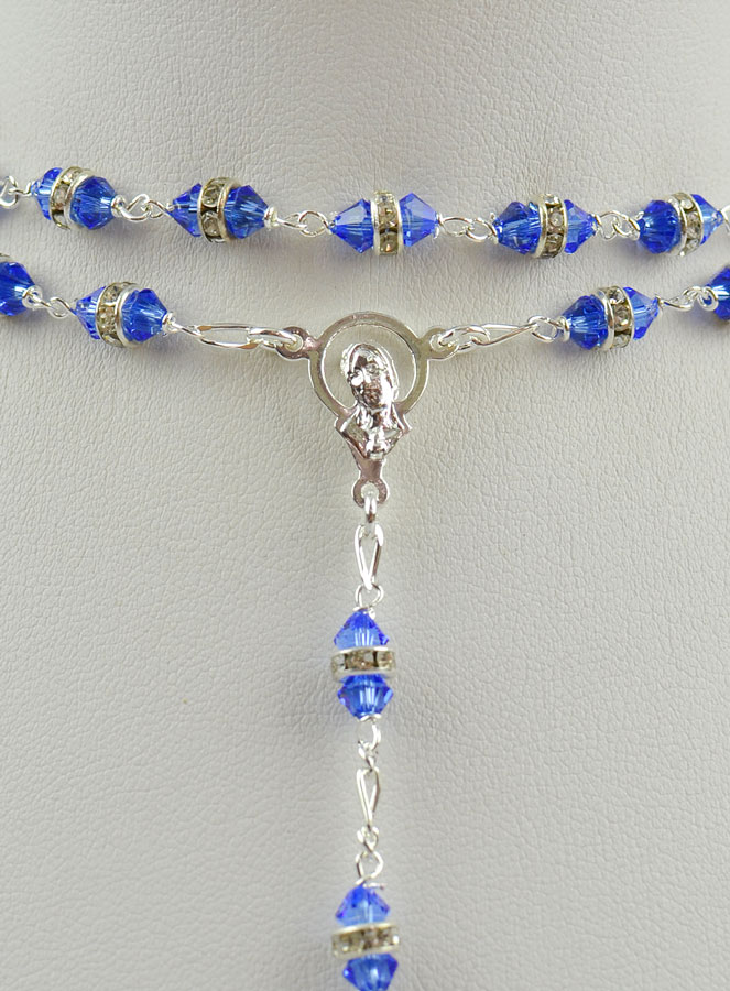 Chapelet en Cristal Saphir Serti & Argent Massif (pic 3)