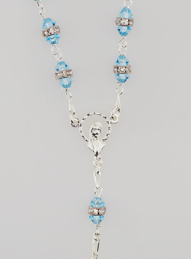 Chapelet en Argent & Cristal Bleu Ciel Serti (pic 4)