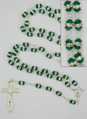 Chapelet en Cristal Vert Émeraude & Argent (pic 1)