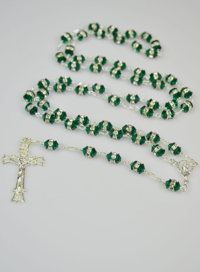 Chapelet en Cristal Vert Émeraude & Argent (pic 2)
