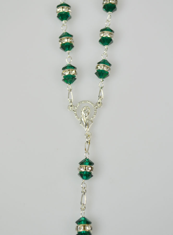Chapelet en Cristal Vert Émeraude & Argent (pic 3)