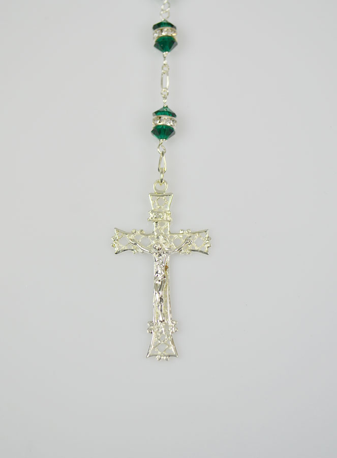 Chapelet en Cristal Vert Émeraude & Argent (pic 4)