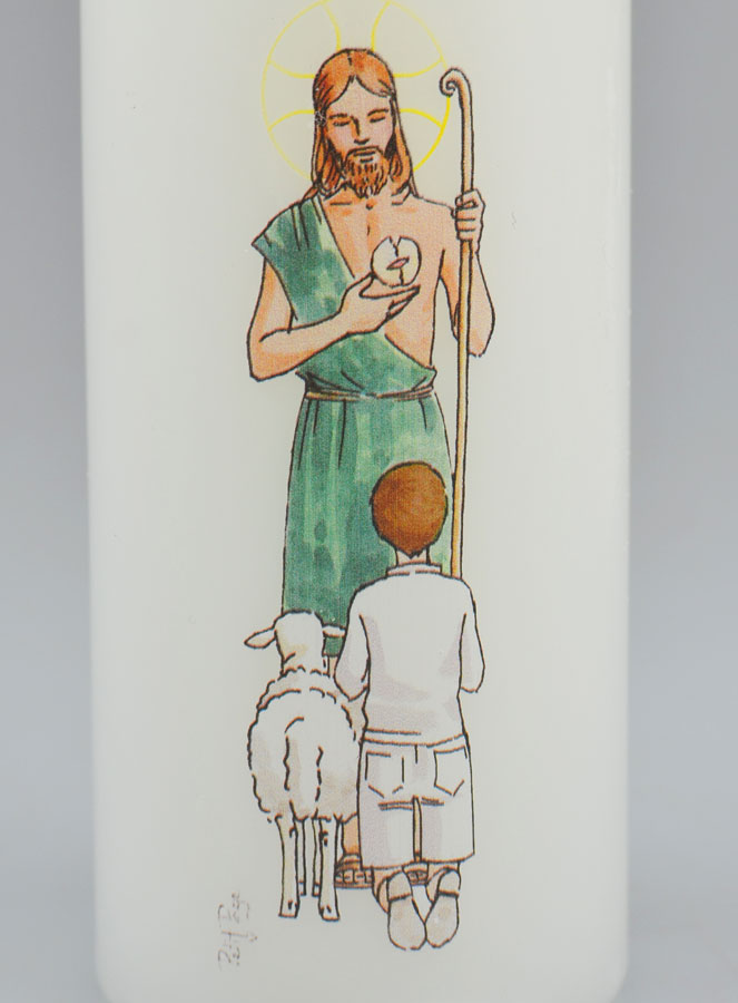 Cierge de Communion Le Seigneur est mon Berger - Garçon Brun (pic 3)