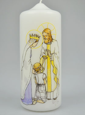 Cierge de Communion Reçois l'Eucharistie - Jésus et Marie - Fille Blonde (pic 1)