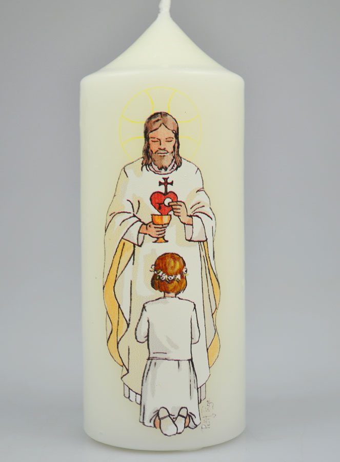 Cierge de Communion Seigneur Jésus & Fille Brune (pic 2)