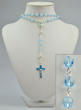 Chapelet en Cristal Bleu Clair & Diamants - Argent (pic 1)