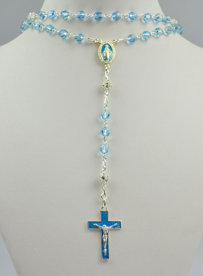 Chapelet en Cristal Bleu Clair & Diamants - Argent (pic 2)